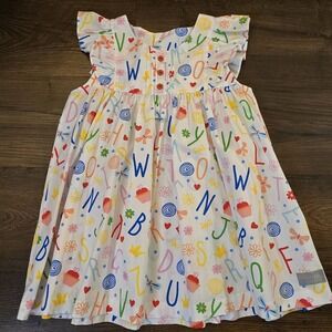 Eleanor Rose Girls Top Size 10 12 ABC School Print Primary Colors Ruffle Pockets